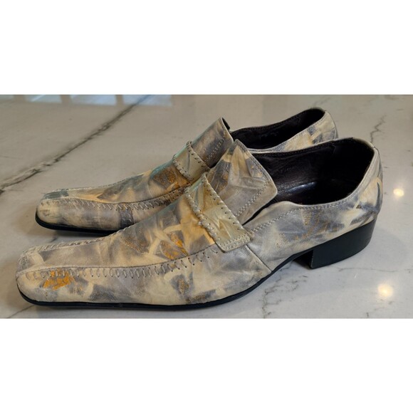 Boutique Italian Leather  Square Toe Dress Shoes-Gilded Gold Leaf & Marble Wash main image 7